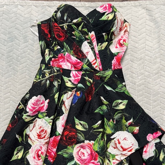 Sherri Hill Black Dress  with Red and Pink Floral Design - Picture 5 of 12